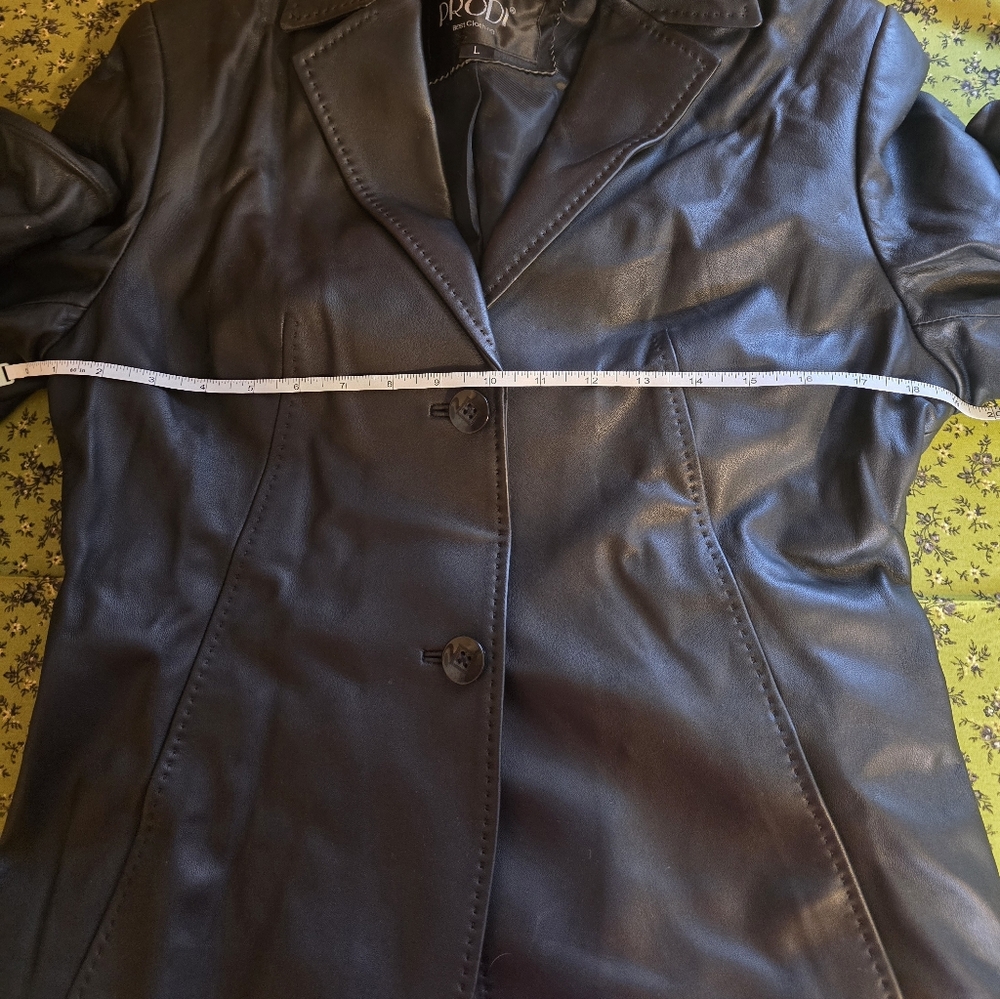 Womans Classic Black Leather Blazer Jacket Tailored Cut Office Biker Size Large - Picture 12 of 13